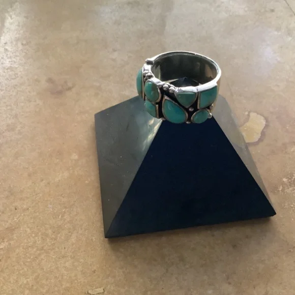 GORGEOUS STERLING SILVER TURQUOISE BAND WITH 7 STONES!! - Picture 7 of 11